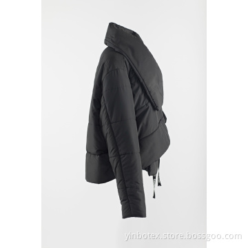 short black padding coat with big collar